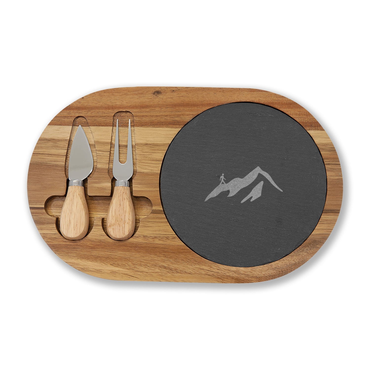Engraved Acacia Charcuterie Board with Slate Insert — Crimson Heights Cheese Serving Set