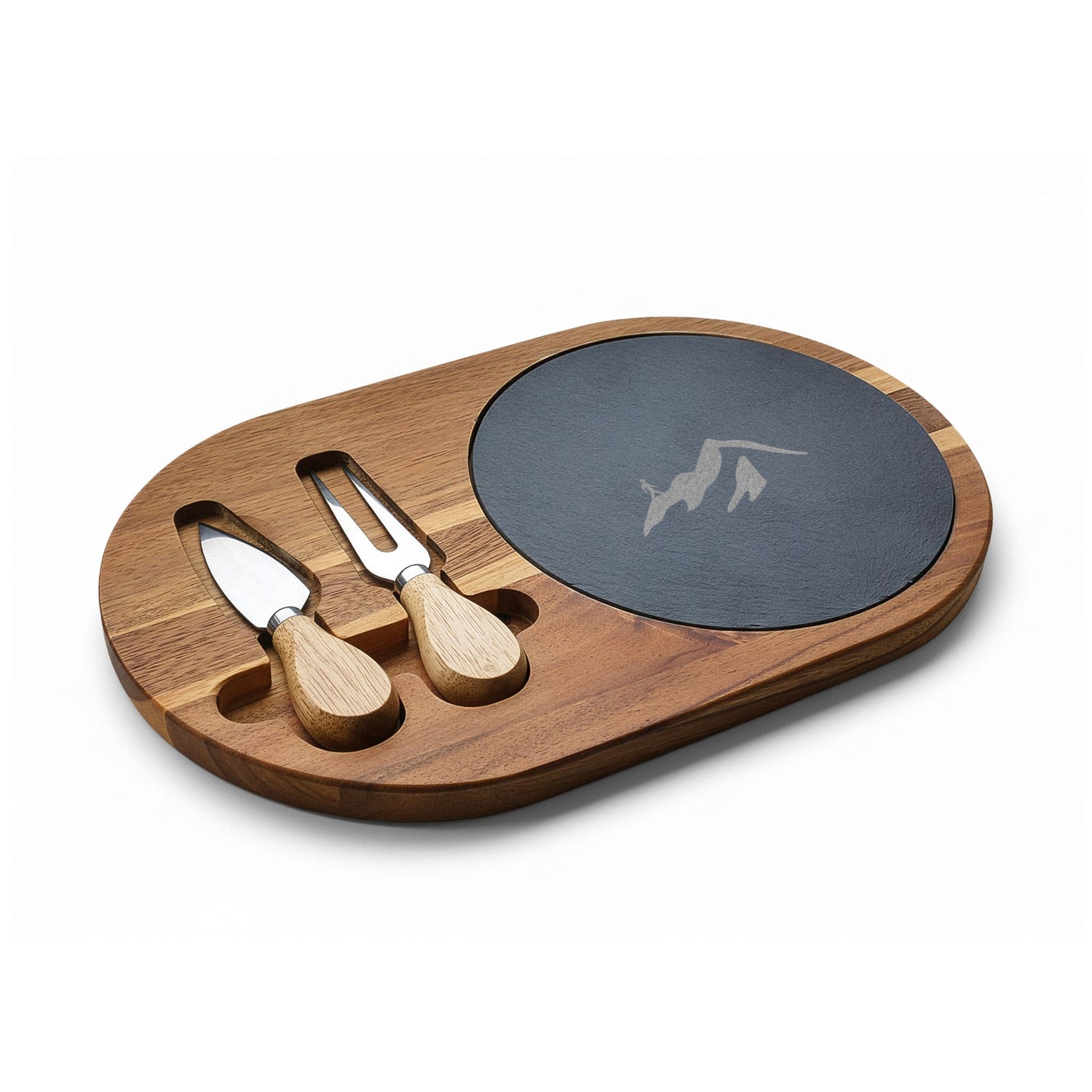Engraved Acacia Charcuterie Board with Slate Insert — Crimson Heights Cheese Serving Set